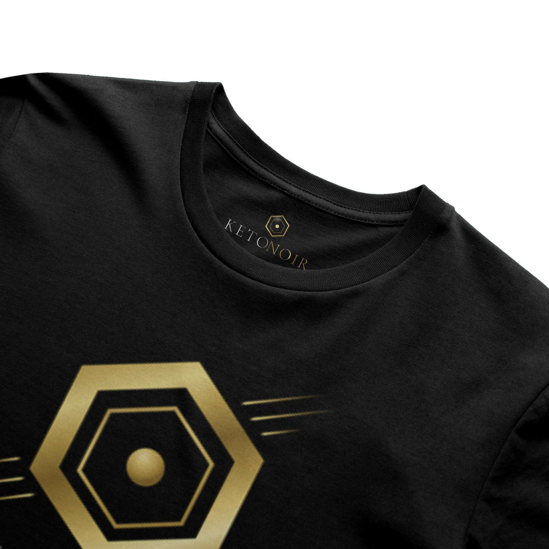 KetoNoir Earn Your Edge men's tee in black, collar detail