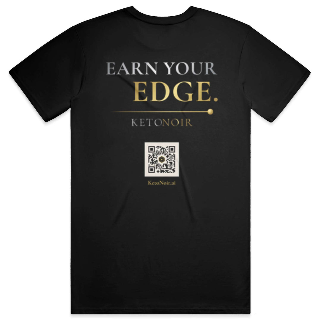 KetoNoir Earn Your Edge men's tee in black, back view