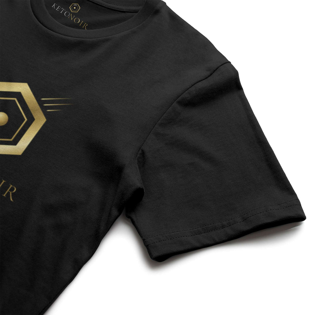 KetoNoir Earn Your Edge men's tee in black, sleeve detail