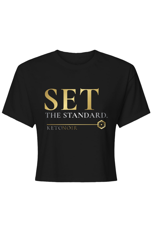 KetoNoir Set the Standard women's crop top in black, front view