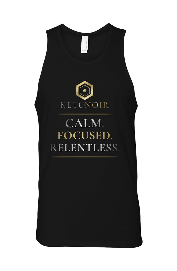 KetoNoir Quiet Power men's tank in black, front view