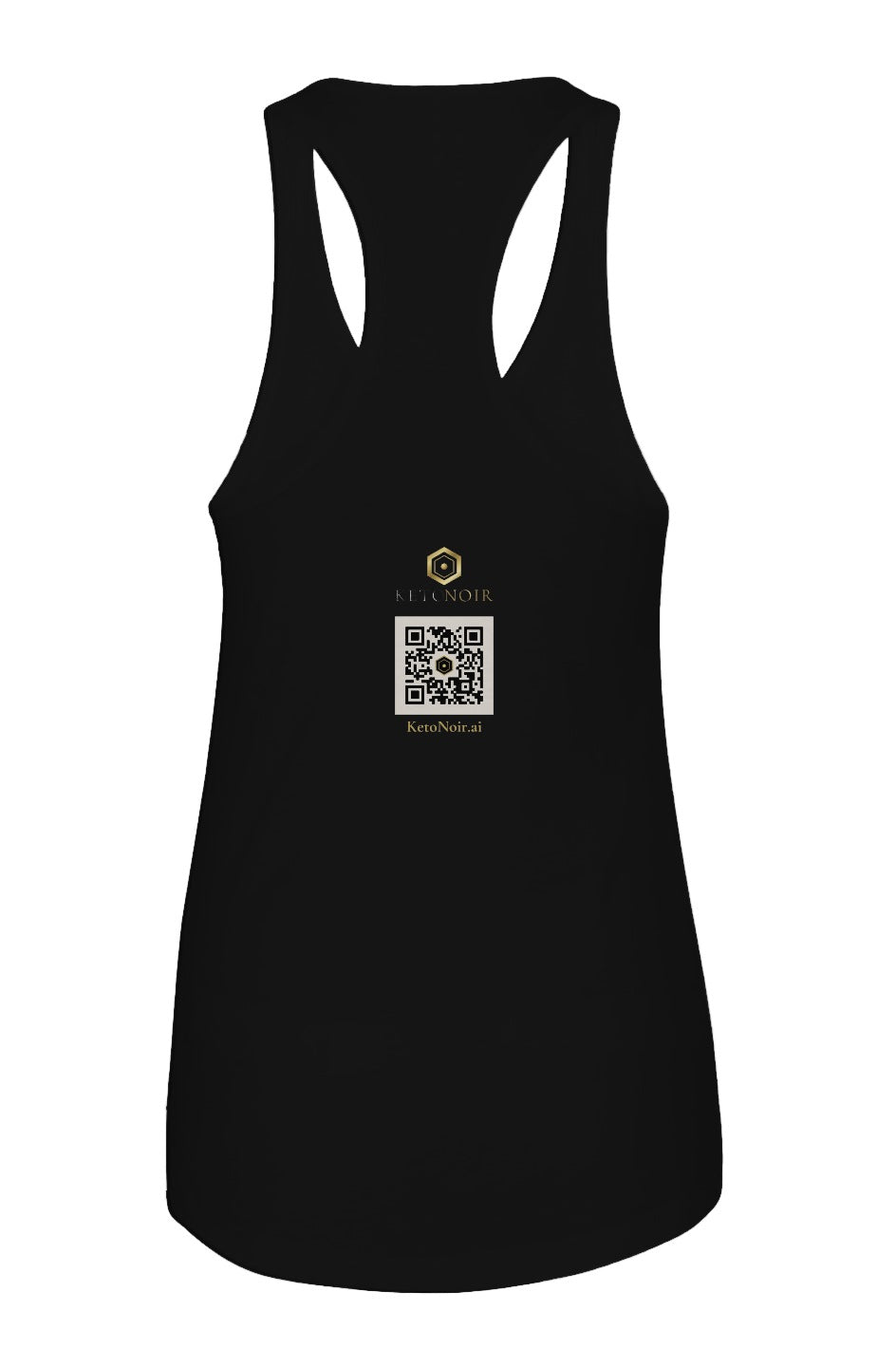 KetoNoir Quiet Power women's racerback tank in black, back view