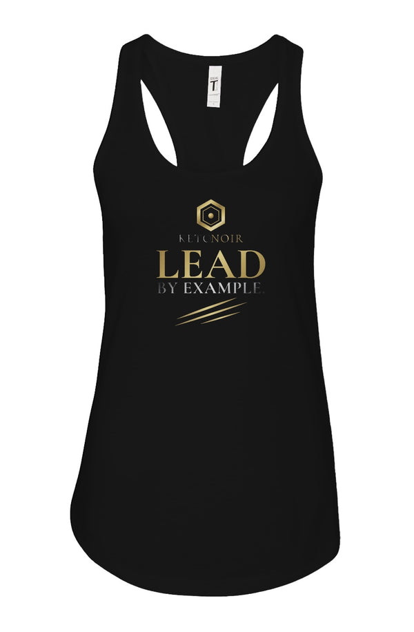 KetoNoir Lead by Example women's racerback tank in black, front view