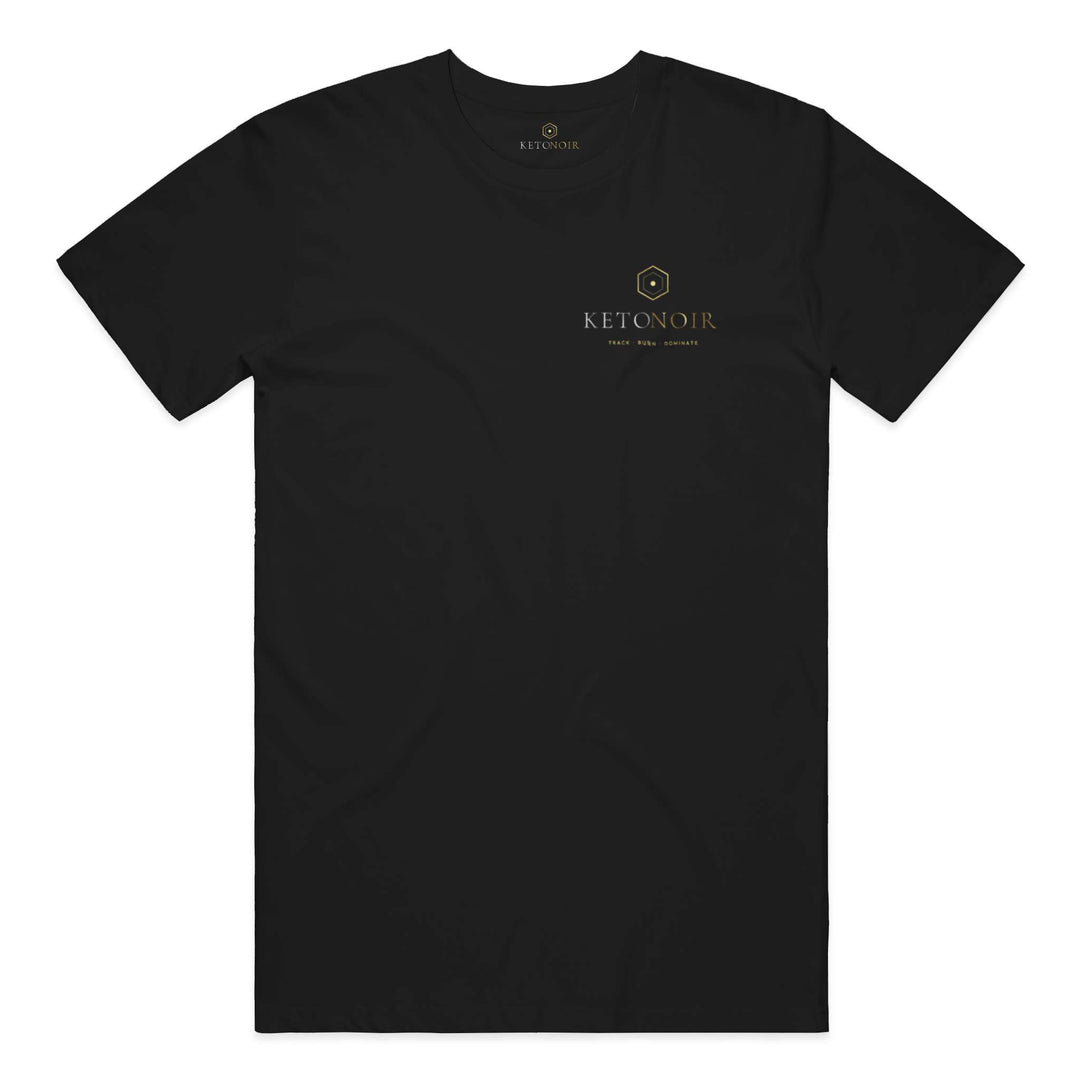 KetoNoir Participation Ribbon men's tee in black, front view