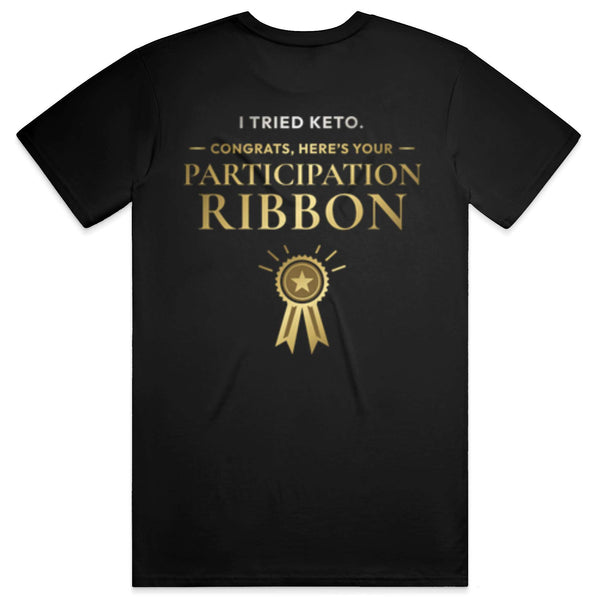 KetoNoir Participation Ribbon men's tee in black, back view