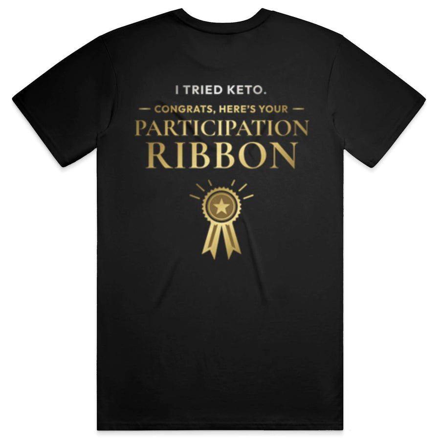 KetoNoir Participation Ribbon men's tee in black, back view