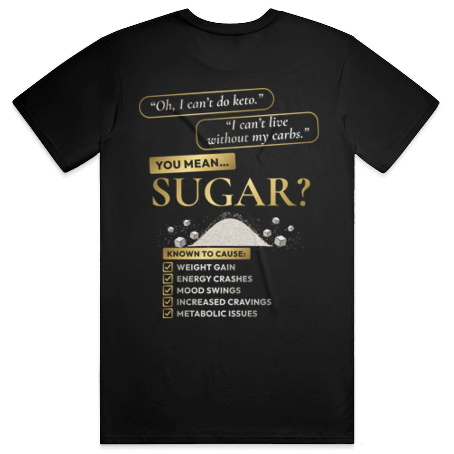 KetoNoir You Mean Sugar men's tee in black, back view