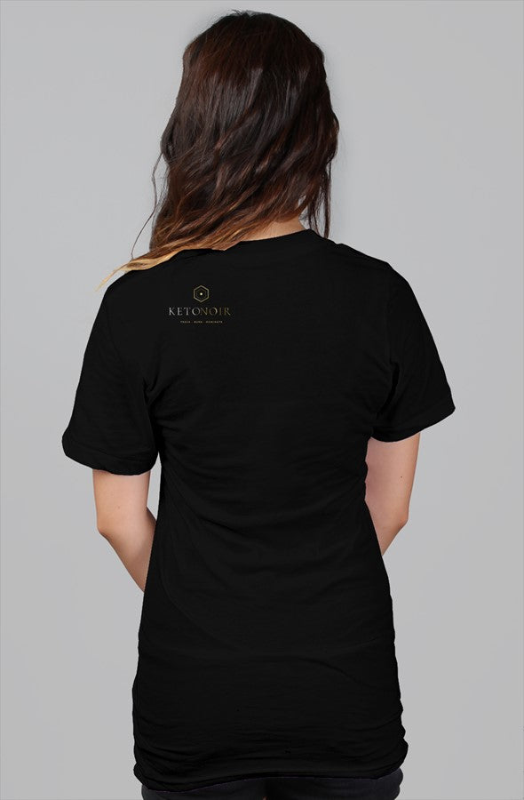 KetoNoir Participation Ribbon women's relaxed tee in black, back view