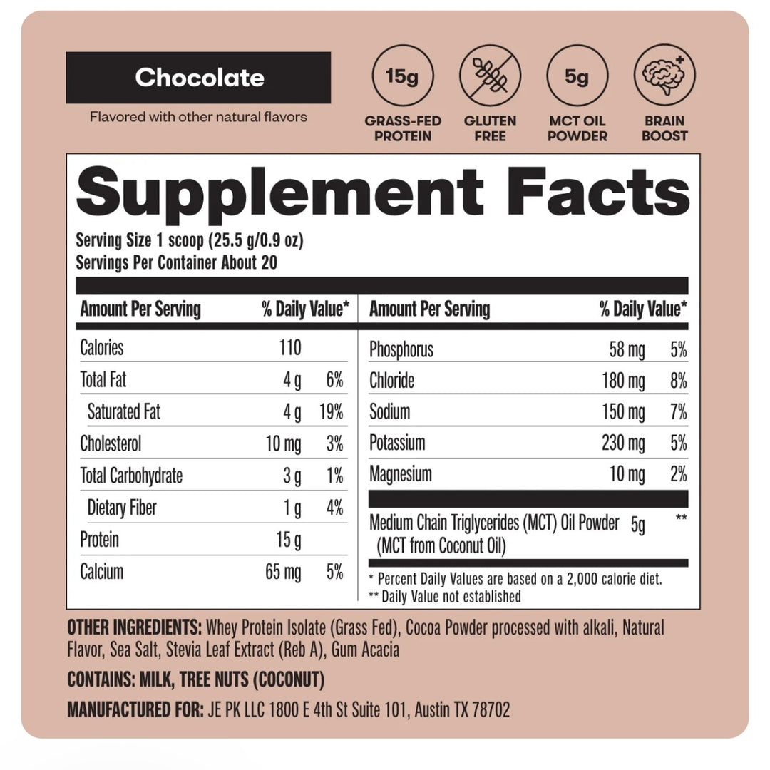 Perfect Keto Grass-Fed Whey Protein, Chocolate, 18 oz