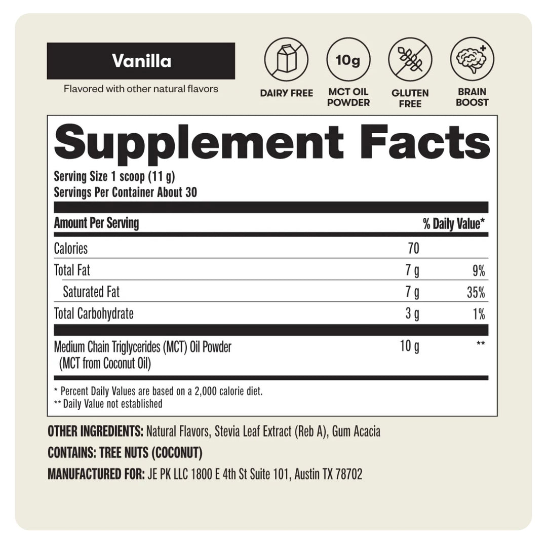 Perfect Keto MCT Oil Powder, Vanilla, 11.3 oz